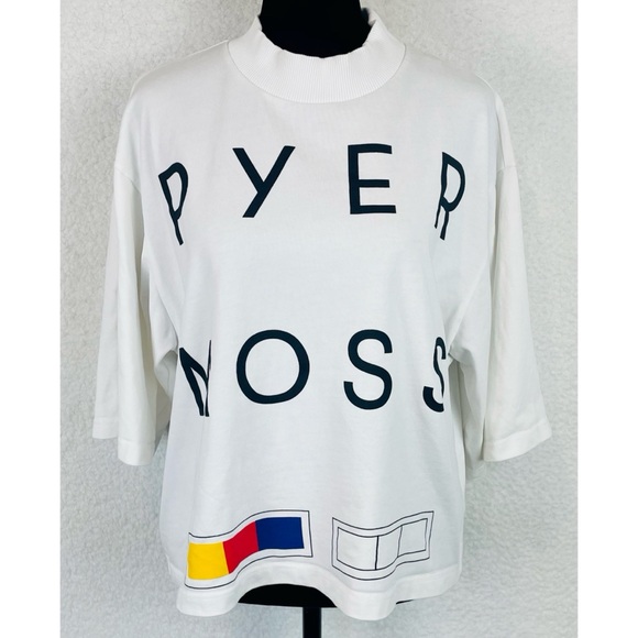 PYER MOSS • White “We Forgive You” Short Sleeve Mockneck Logo Tee, M - Picture 4 of 16